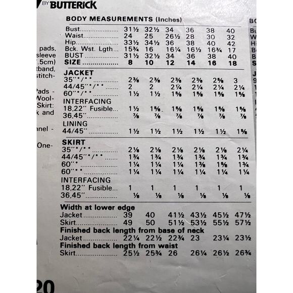 Butterick Sewing pattern 5063 suit blazer A line skirt size 8 10 - Picture 5 of 6